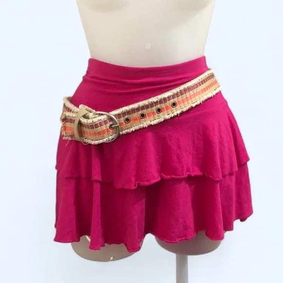 Y2K Subversive Ewok Fairy Grunge Frayed Hem Striped Belt Khaki Pink Purple Beige Y2K Cyber Fairy Grunge Aesthetic Acubi Double Layer Button  main image 4